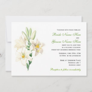 Vintage white lily flowers wedding invitations. invitation