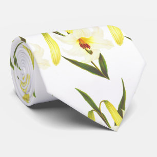 Vintage White lily pattern Neck Tie