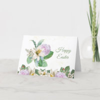 Vintage White Lily Pink Rose Bouquet Easter Holiday Card