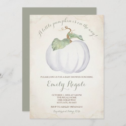 Vintage White Little Pumpkin Fall Baby Shower Invitation