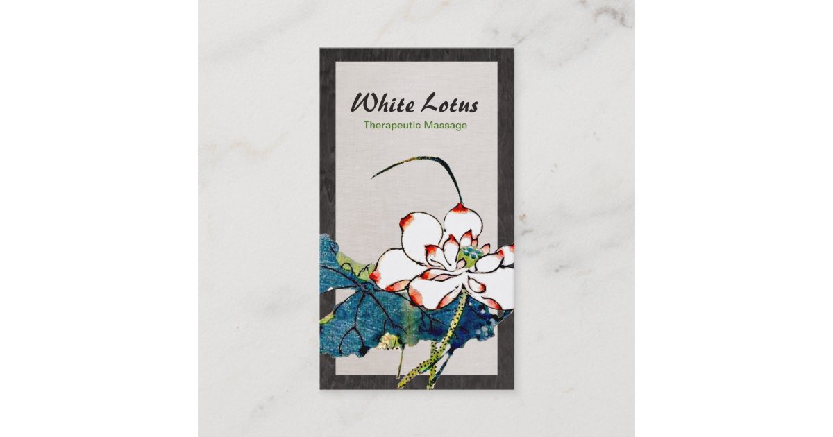 Vintage White Lotus Flower Massage Therapist Business Card