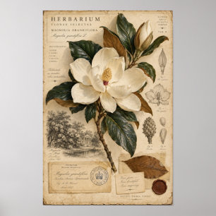 Vintage White Magnolia Herbarium Wall Art
