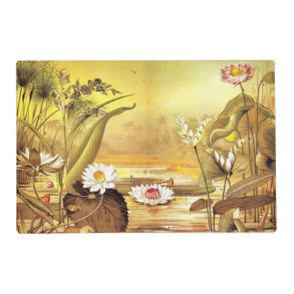 Vintage White Nymphaea Lotus Flowers Placemat