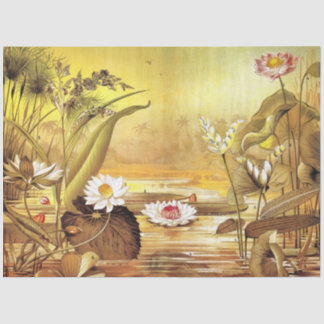 Vintage White Nymphaea Lotus Flowers Tissue Paper