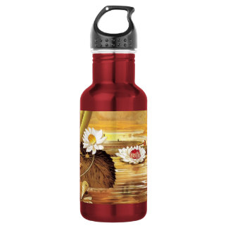 Vintage White Nymphaea Lotus Water Lily Flowers Stainless Steel Water Bottle