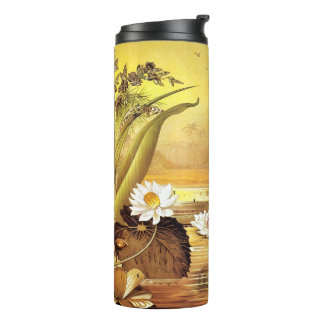 Vintage White Nymphaea Lotus Water Lily Flowers Thermal Tumbler