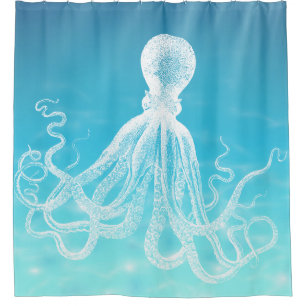 Vintage White Octopus in the Deep Sea Ocean Shower Curtain
