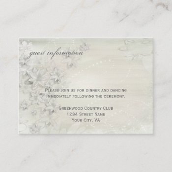 Vintage White On White Floral Grunge Reception Car Enclosure Card by dmboyce at Zazzle