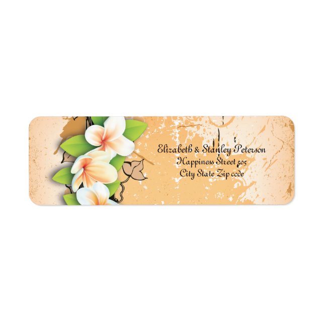 Vintage white orange plumeria, ivy wedding label (Front)