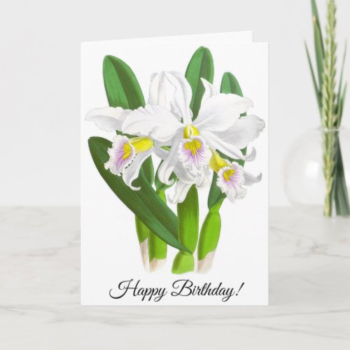 Vintage White Orchid Flower Personalized Card