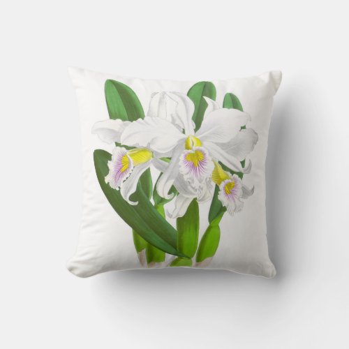 Vintage White Orchid Flower Throw Pillow