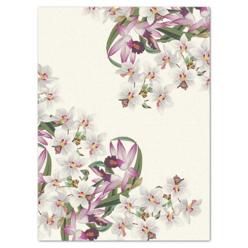 Vintage White  Orchid Flowers Tissue Paper