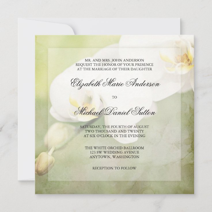 Vintage White Orchid Wedding Invitations | Zazzle