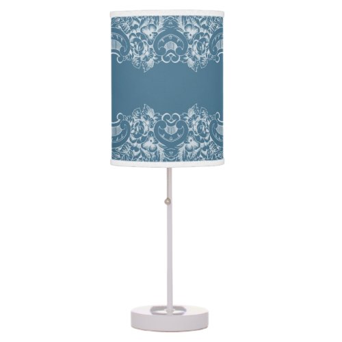 Vintage White Ornate Floral Frame  Blue Table Lamp