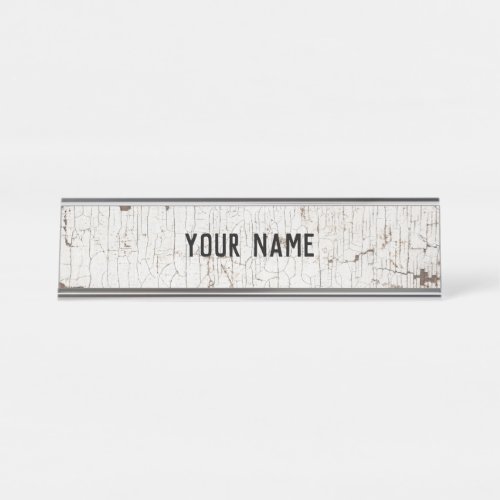 Vintage White Painted Wood Desk Name Plate