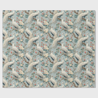 Vintage White Peacock & Floral Chinoiserie Wrapping Paper
