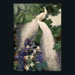 Vintage White Peacock Poster<br><div class="desc">Vintage image of two white peacocks in trees among blue and white flowers.</div>