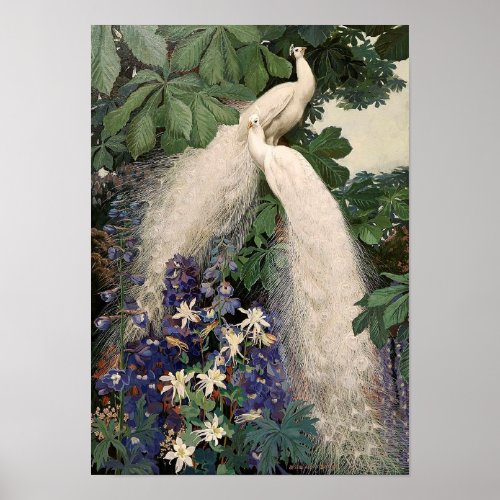 Vintage White Peacock Poster