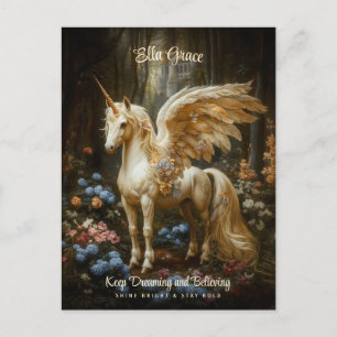 Vintage White Pegasus Unicorn Floral Fantasy Art Postcard