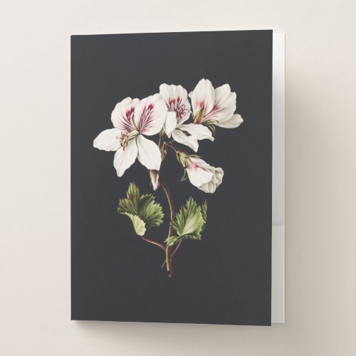 Vintage White Pelargonium Flowers Pocket Folder