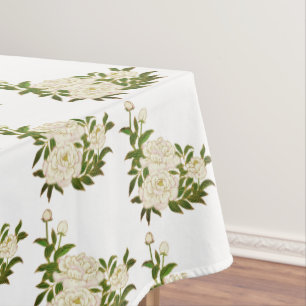 Vintage White Peony Flower Floral Kitchen/Dining Tablecloth