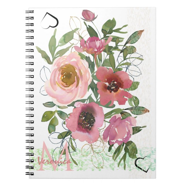 Vintage White Pink Floral Notebook (Front)