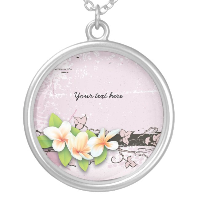 Vintage white plumeria ivy custom silver necklace (Front)