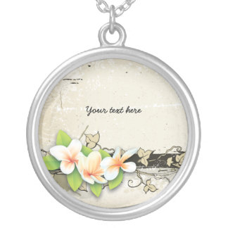 Vintage white plumeria ivy custom silver necklace