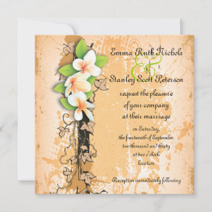 Vintage white plumeria ivy orange invitation