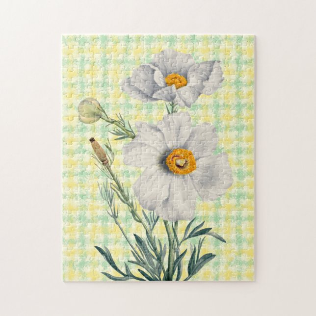 Vintage White Poppy Flower Art Jigsaw Puzzle (Vertical)