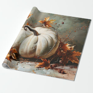 Vintage White Pumpkin Painting Decoupage Wrapping Paper