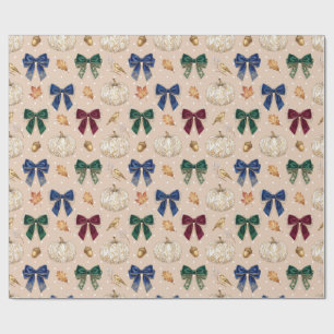 Vintage White Pumpkin & Velvet Bows Autumn Wrappin Wrapping Paper