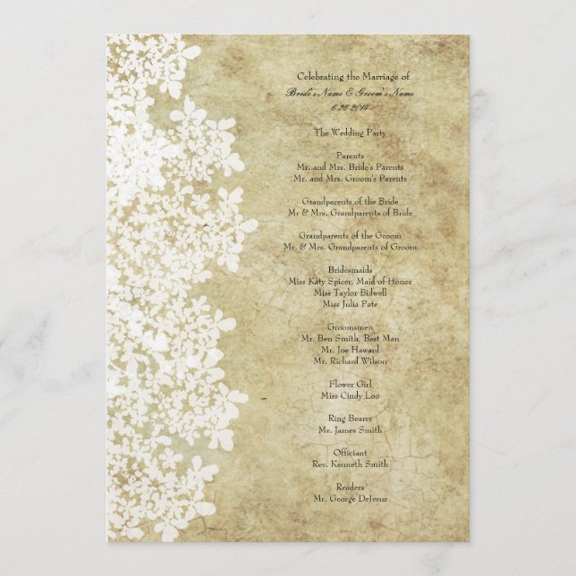 Vintage White Queen Ann's Lace Wedding Program (Front)