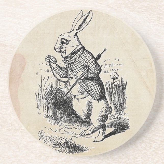 Vintage White Rabbit Drink Coaster (Front)