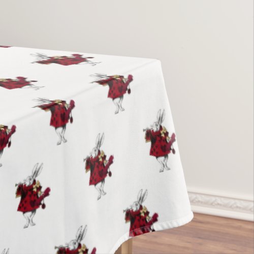 Vintage White Rabbit Hearts Tablecloth