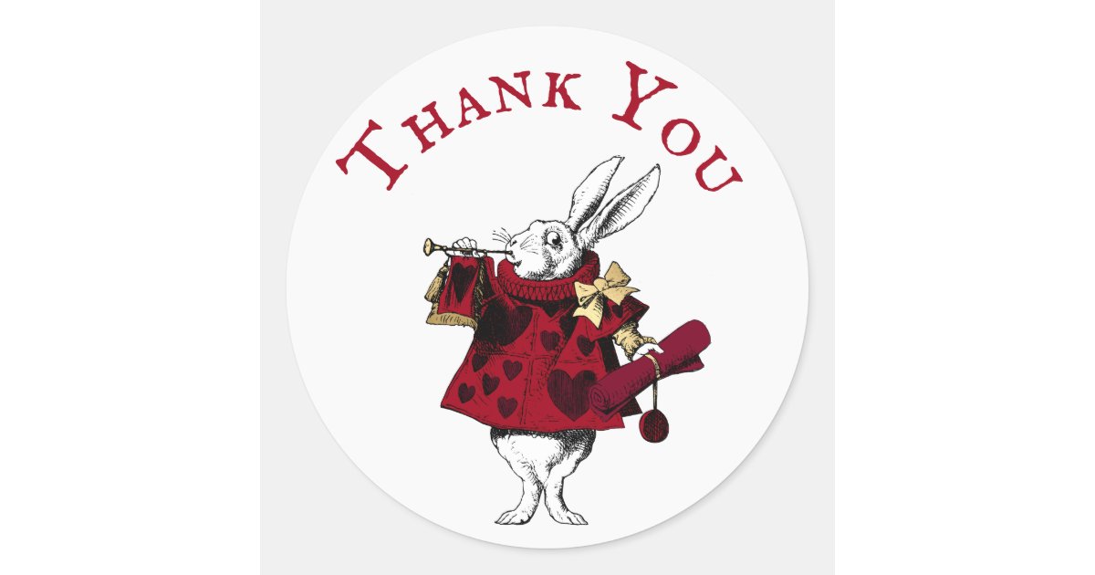 Vintage White Rabbit Hearts Thank You Classic Round Sticker | Zazzle