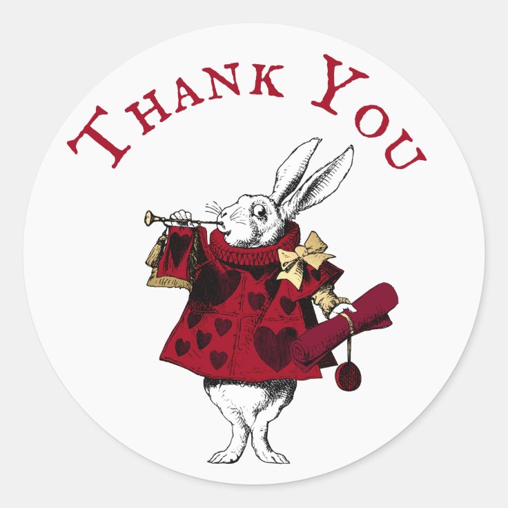 Vintage White Rabbit Hearts Thank You Classic Round Sticker | Zazzle