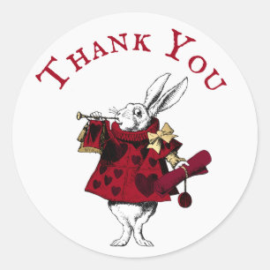 Vintage White Rabbit Hearts Thank You Classic Round Sticker