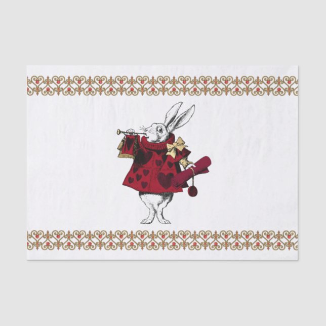 Vintage White Rabbit Hearts Tissue Paper (Front)