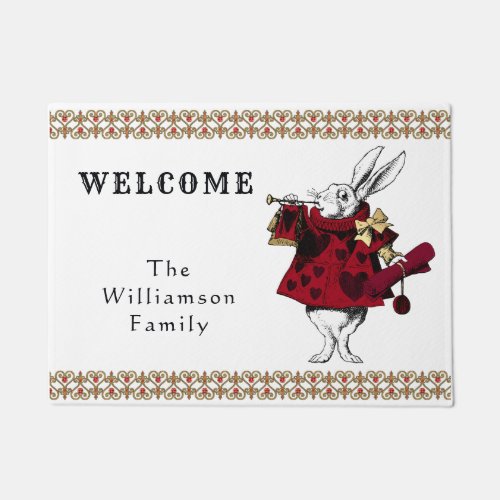 Vintage White Rabbit Hearts Welcome Doormat