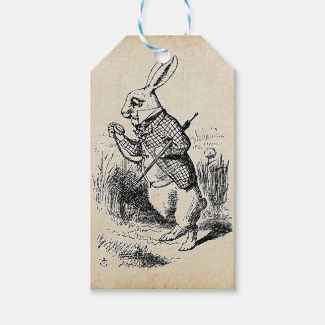Vintage White Rabbit Illustration Gift Tags (Front)