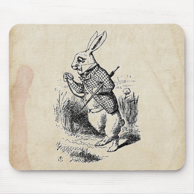 Vintage White Rabbit Mouse Pad (Front)
