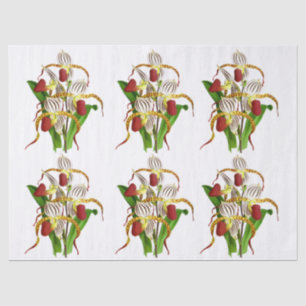 Vintage White Red Exotic Orchid Flower Decoupage Tissue Paper
