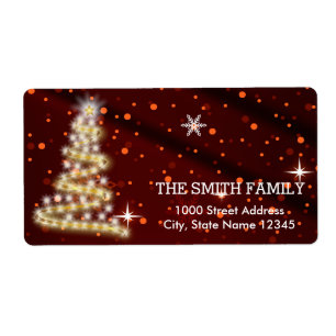 Vintage White Red Glitter Christmas Tree Holiday Label