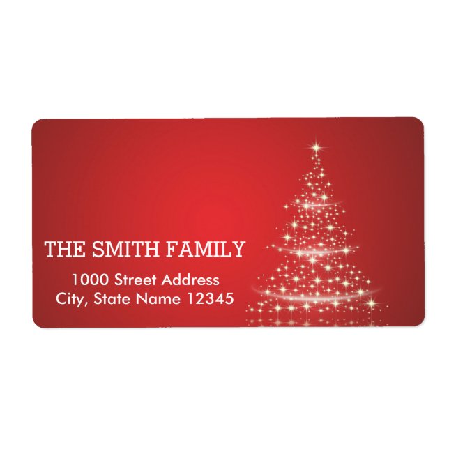 Vintage White Red Glitter Christmas Tree Holiday Label (Front)