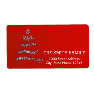 Vintage White Red Glitter Christmas Tree Holiday Label