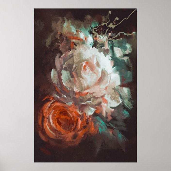 Vintage White Red Rose Bouquet Oil Painting Poster Zazzle Com