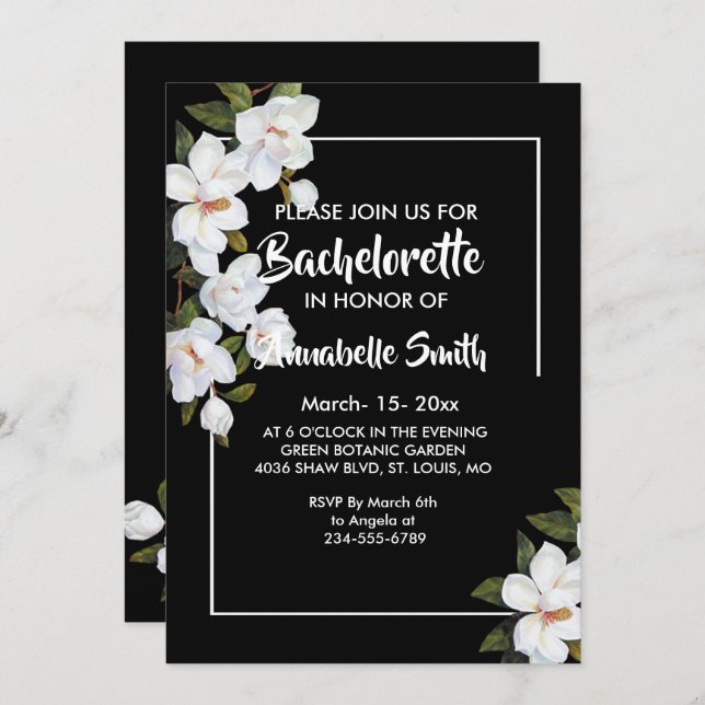 Vintage White Rose bachelor Invitation (Front/Back)