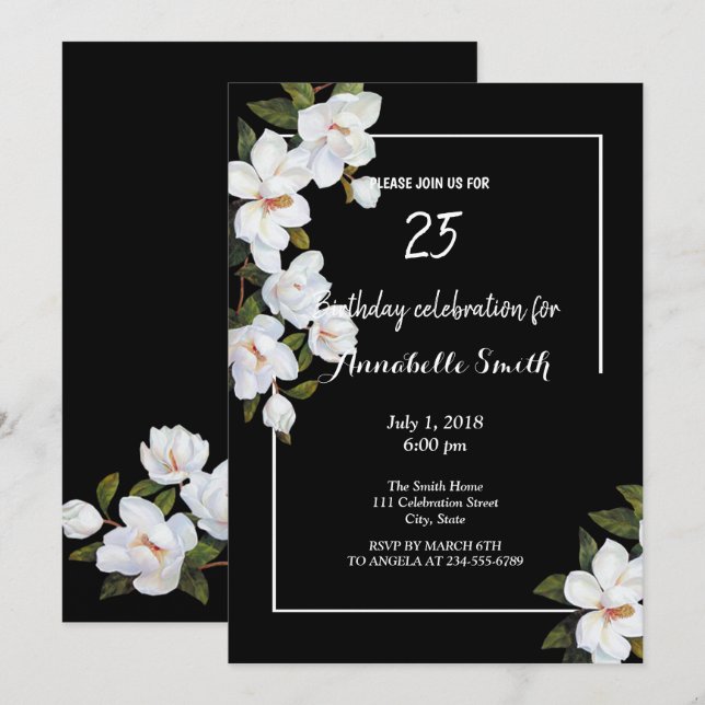 Vintage White Rose Birthday Invitation (Front/Back)