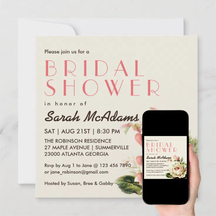 Vintage White Rose Bridal Shower Invitation Zazzle